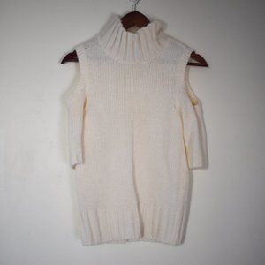 Express cream cold shoulder short sleeved turtleneck sweater knit
